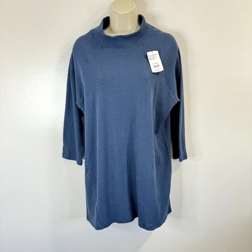 NWT Suzanne Betro Mock Neck Shirt Sz Medium M Blue Waffle Knit 3/4 Sleeve Tunic